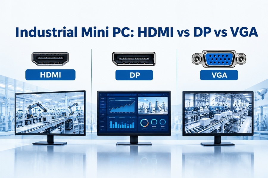 Последние блоги о компании Промышленный мини-ПК: HD-MI против DP против VGA Сравнение интерфейса дисплея для многоэкранного промышленного мониторинга
